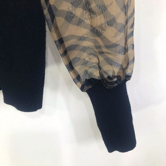 Sioni Milano Black Knit Semi Sheer Zebra Sleeve Pullover Mock Neck Sweater - Picture 10 of 12